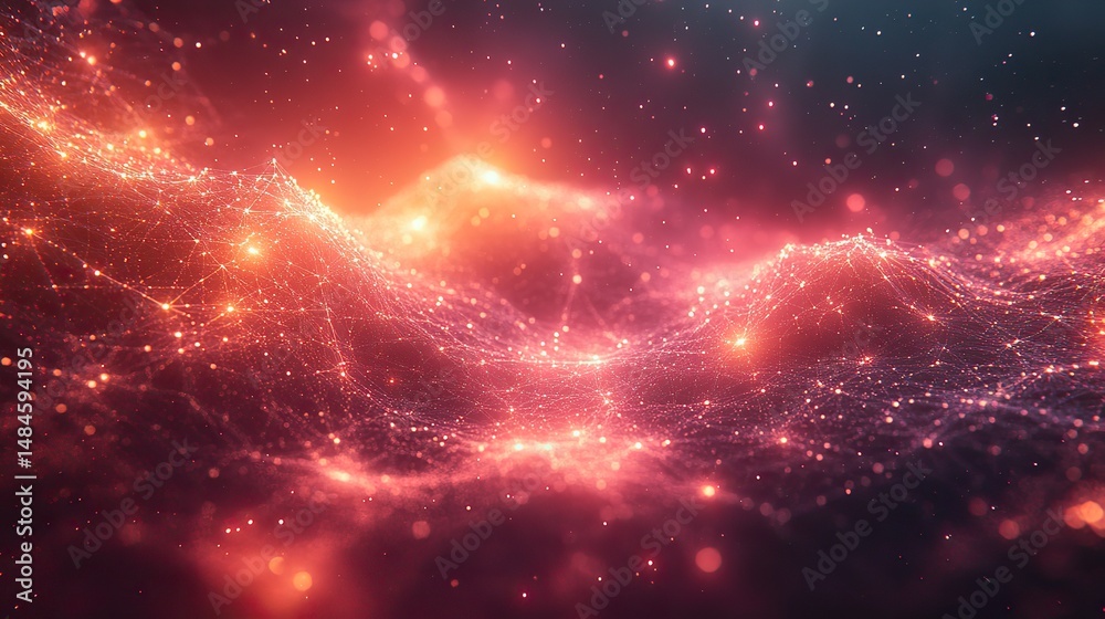 Fototapeta premium Abstract depiction of interconnected nodes and lines forming a complex network, representing data or relationships