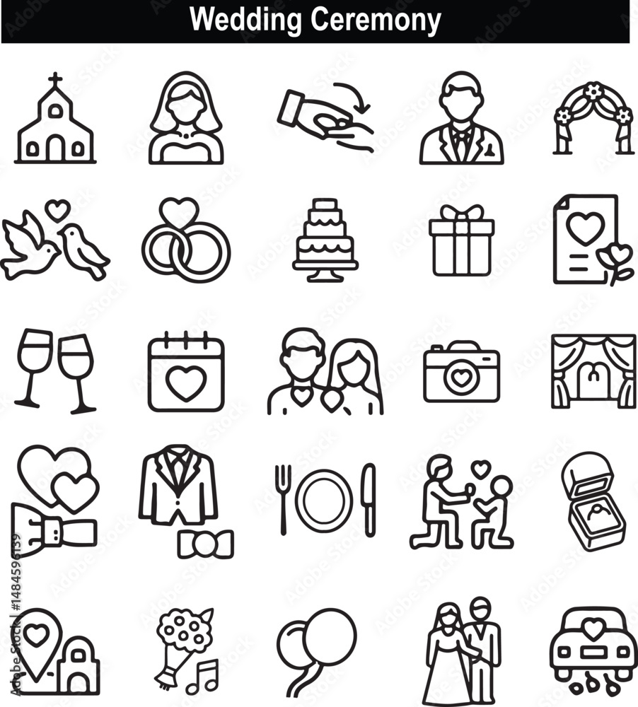 Fototapeta premium Wedding Ceremony Icons