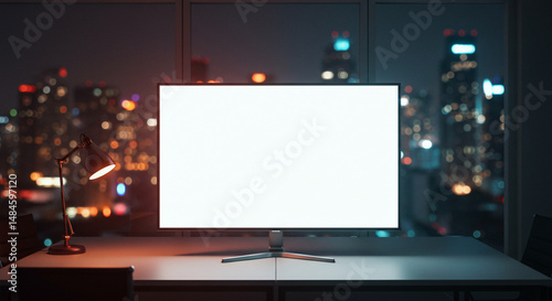 都会夜景 輝くモニター 静寂な夜