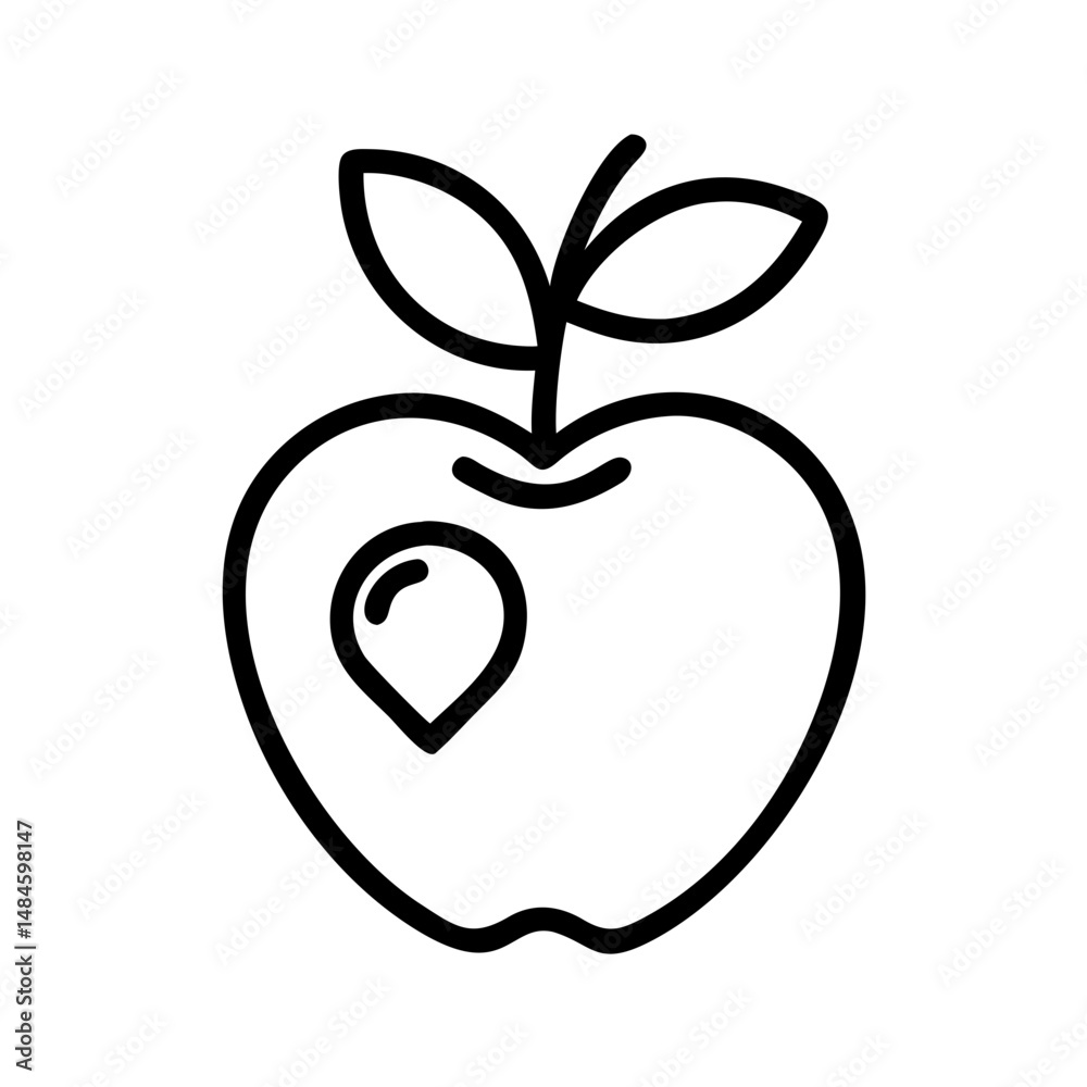Fototapeta premium Line art apple with heart-shaped leaf in minimalist style 