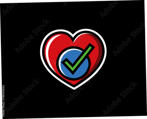 Heart symbol with check mark on black background representing health  