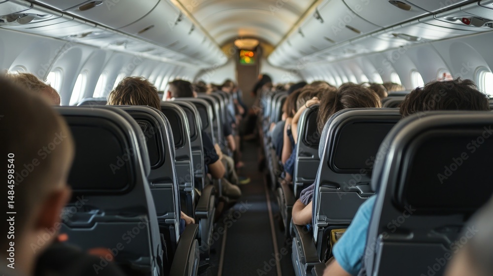 Naklejka premium Airplane Passenger Cabin - Filled with Travelers