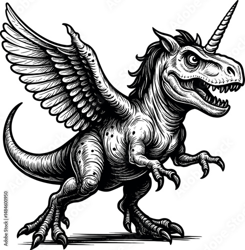 Unicorn Dinosaur vector black silhouette print design