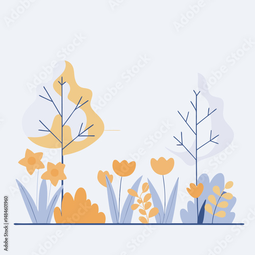 Vibrant autumn leaves vector illustration showcases the fall season's floral design with orange and yellow foliage on a tree branch, a natural pattern perfect for seasonal decoration