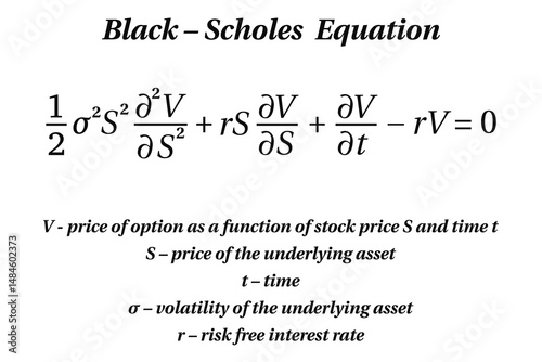 Black-Scholes equation on the white background. Education. Science. School. Vector illustration.