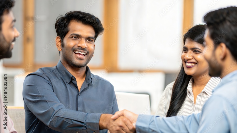 Excited Indian Business Team Shaking Hands with Selected Interviewee
Excited Indian Business Team Shaking Hands with Selected Interviewee