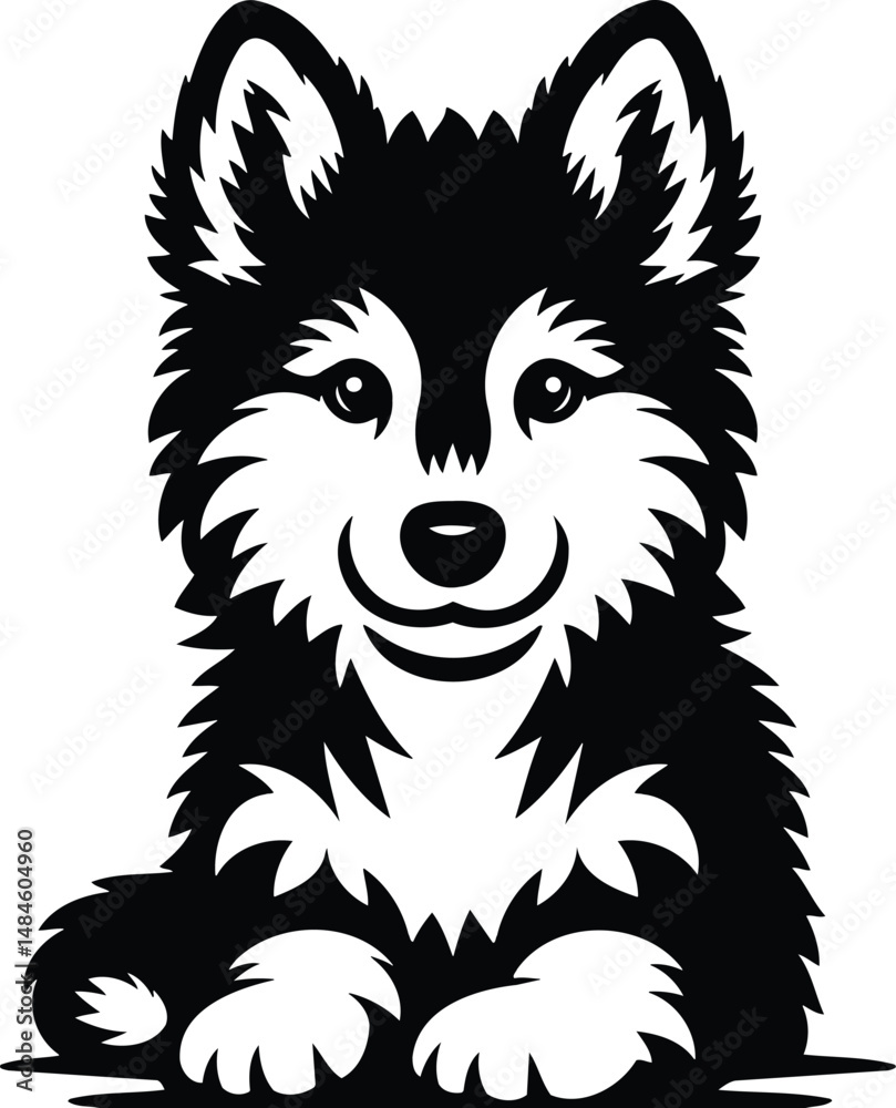 Naklejka premium Cute Wolf Pup Silhouette