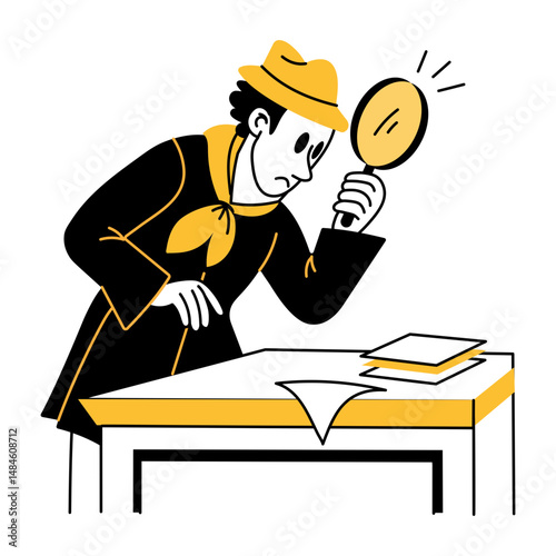 A hand drawn illustration of a detective character 
