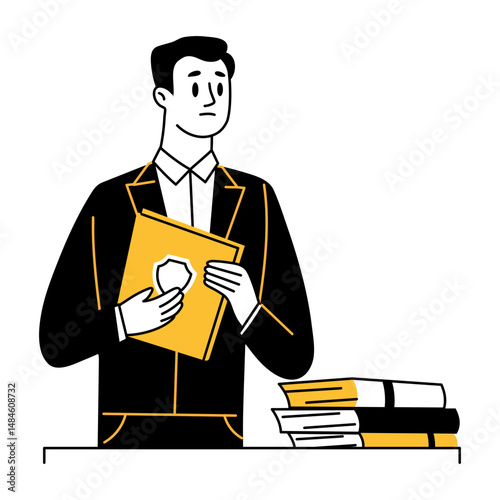 A hand drawn illustration of court attorney 

