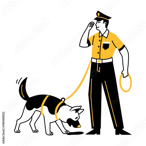 A hand drawn illustration of a police dog 
