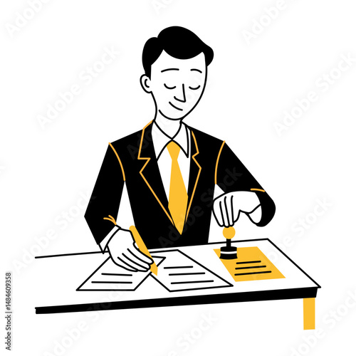 A hand drawn illustration of notary character 

