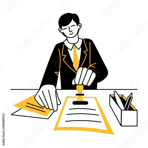 A hand drawn illustration of public notary character 

