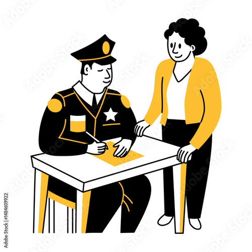 A character writing police complaint, hand drawn illustration 

