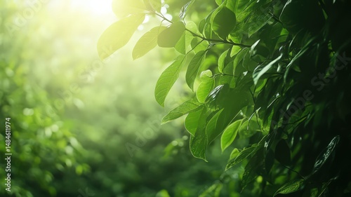Lush Green Vines and Glowing Leaves Hanging from Trees in a Serene Tropical Forest