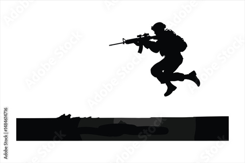military training combat, silhouette, soldier, gun, military, rifle, war, vector, army, illustration, weapon, sniper, armed, warrior, people, black, person, music, shooter, woman, sport, shoot