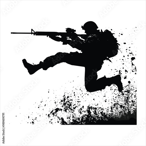 military training combat, silhouette, soldier, gun, military, rifle, war, vector, army, illustration, weapon, sniper, armed, warrior, people, black, person, music, shooter, woman, sport, shoot