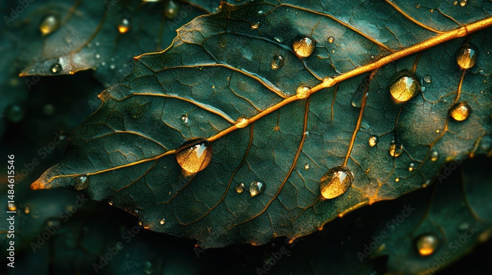 Fototapeta premium Macro leaf water droplets texture