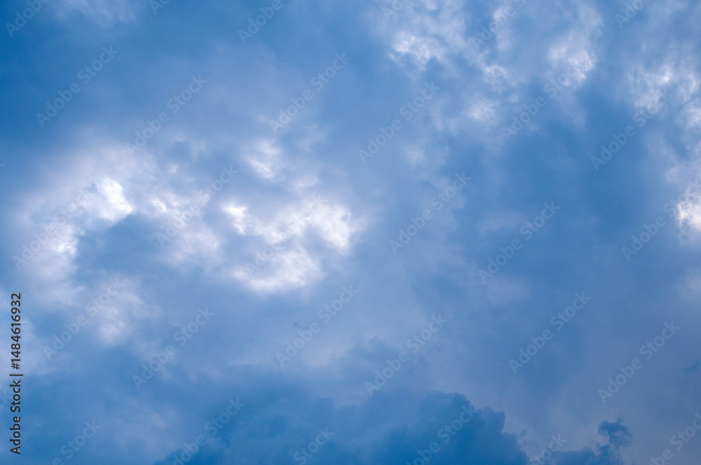 Fototapeta premium Blue sky with clouds and sun.