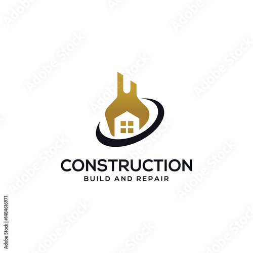  Wrench and House Combination Construction Logo Design.