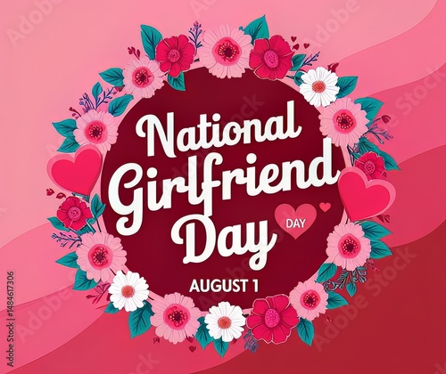 National Girlfriend Day | Elegant Typography with Floral Frame & Vibrant Background