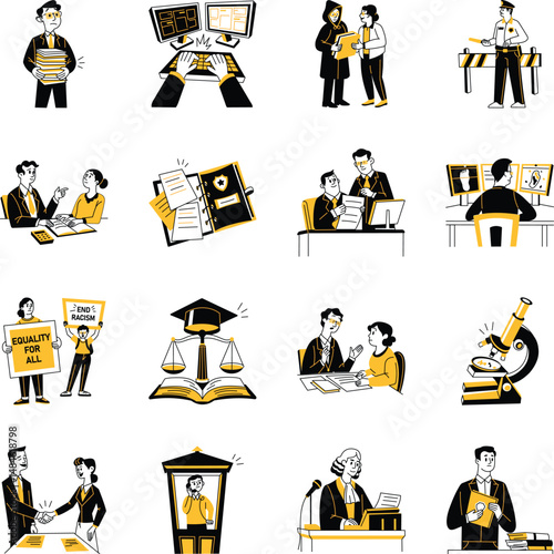 Set of Hand Drawn Law Enforcement Illustrations 
