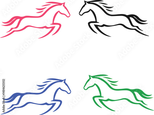 Running Horses Line Art Quad
