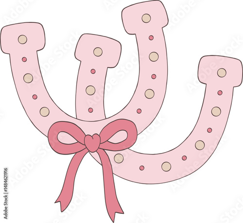 Girly Ribbon Coquette Cowgirl Horseshoe Illustration Valentine