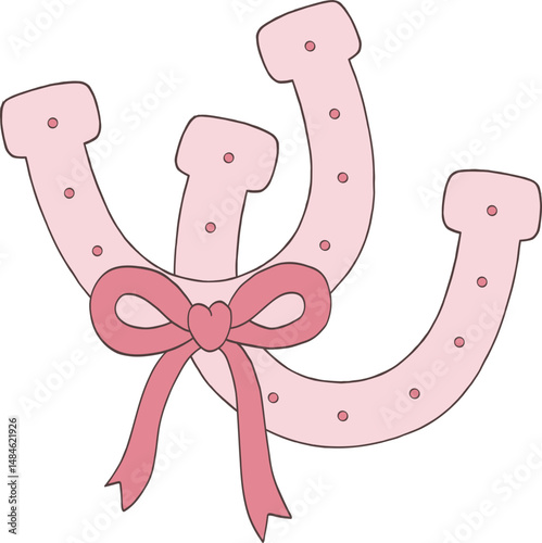 Girly Ribbon Coquette Cowgirl Horseshoe Illustration Valentine