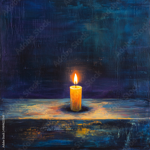 Burning candle in dark abstract background with vivid colors