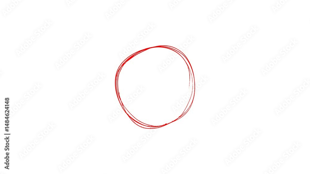 Animated hand-drawn Red circle loop on white background, scribble-style ellipse highlight marker for web or digital interface use, stop motion sketch animation with alpha channel