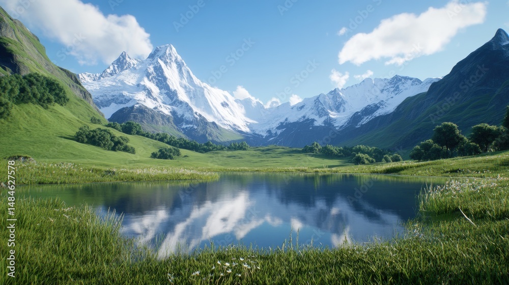 Fototapeta premium Mountain lake reflecting a sky of clouds