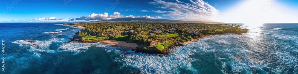 Fototapeta premium Tour Tourism: Iconic Aerial View of Hawaiian Coastline from Drone