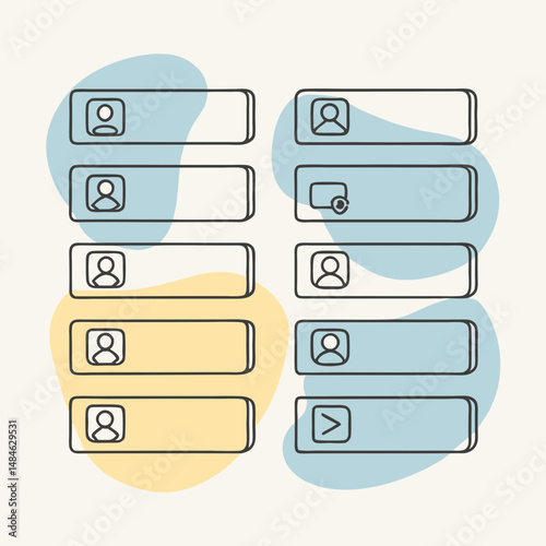 Collection of user interface input fields and buttons in minimalist line art
