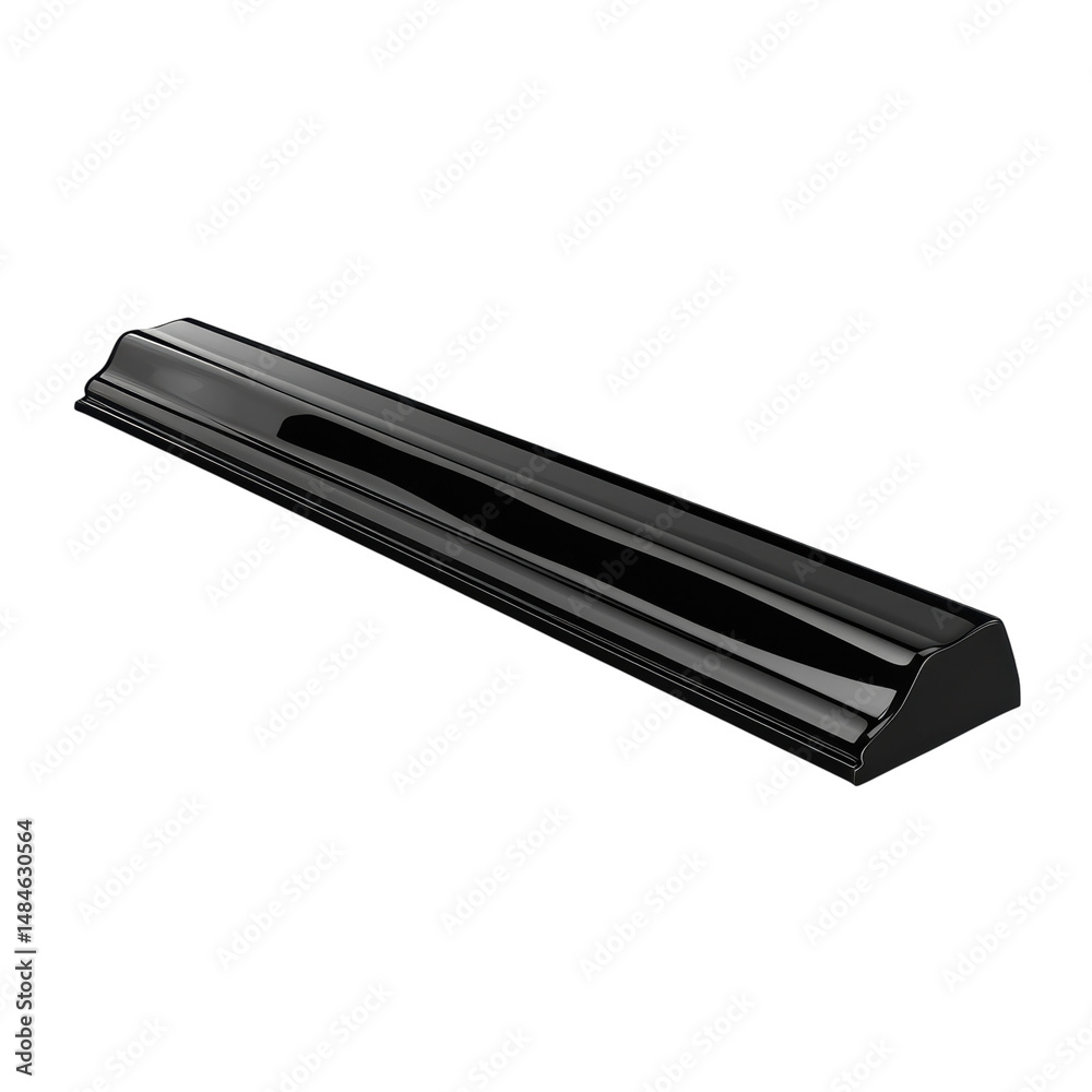 Glossy black molding piece showcases modern home design with sharp lines on transparent background Glossy black molding piece showcases modern home design with sharp lines on transparent background