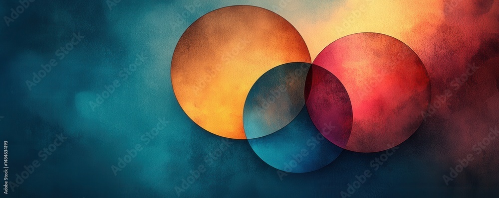 Abstract geometric artwork with vibrant colors and dynamic circular forms