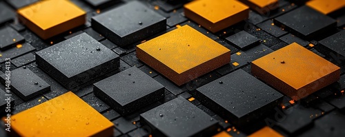 Obraz na płótnie Abstract geometric composition with yellow and black textured square elements w salonie