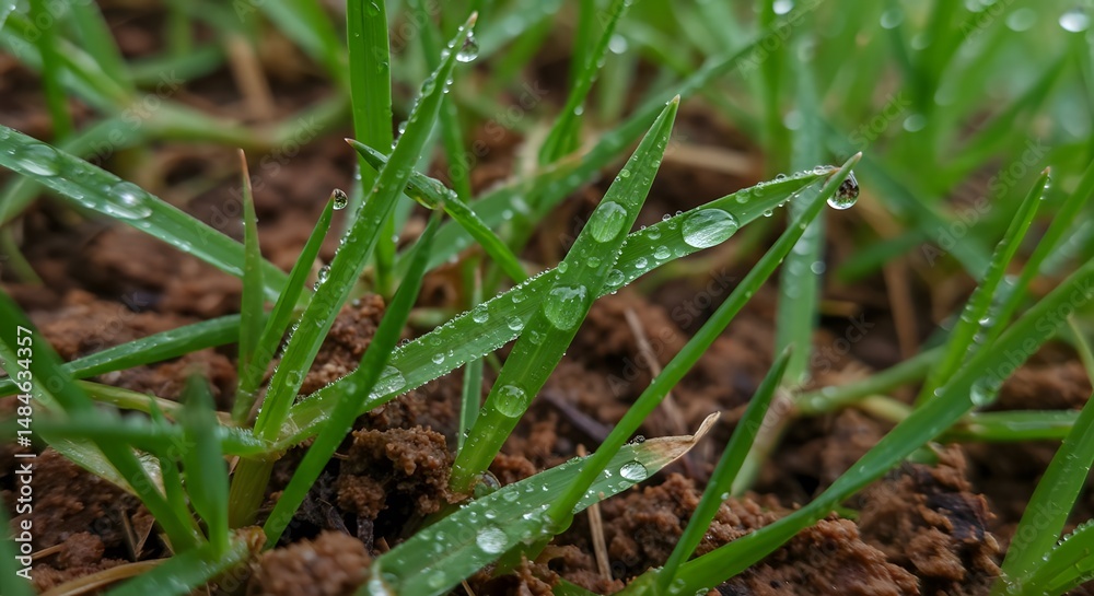 Close-up of Grass Blades with Water Droplets Sparkling in the Light Close-up of Grass Blades with Water Droplets Sparkling in the Light