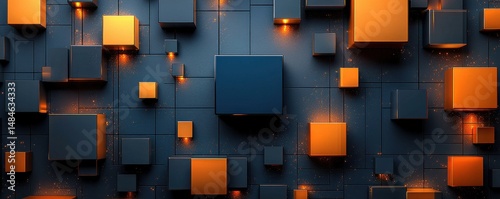 Obraz na płótnie Abstract modern design with geometric shapes in blue and orange hues w salonie