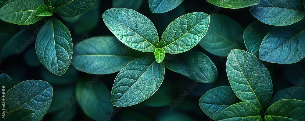 Close-up of dark green leaves creating a serene and lush natural texture