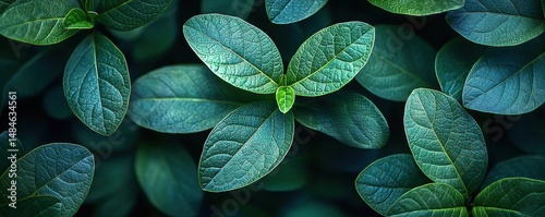 Obraz na płótnie Close-up of dark green leaves creating a serene and lush natural texture w salonie