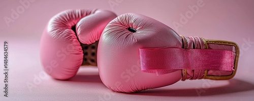 Obraz na płótnie Close-up view of pink boxing gloves against a pink background w salonie