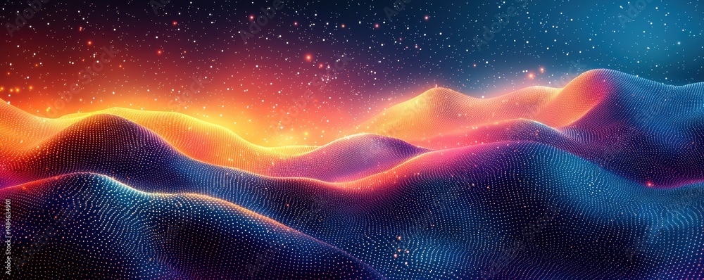 Abstract waves with vibrant colorful gradients and glowing particle effects