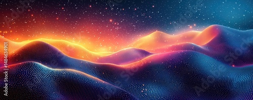 Obraz na płótnie Abstract waves with vibrant colorful gradients and glowing particle effects w salonie
