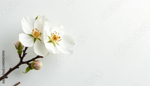 Delicate white blossom against pure white backdrop, simple, detail