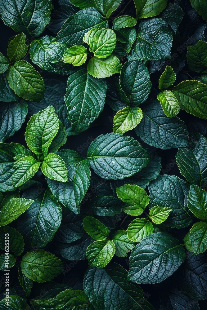 Lush green leaves framing a blank textured background