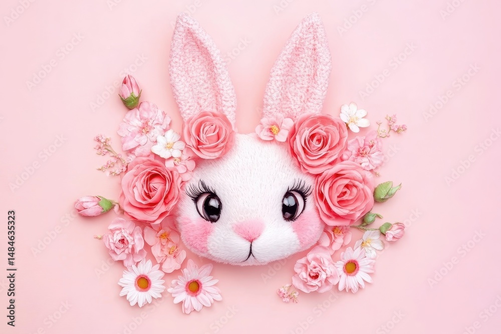 Obraz premium Valentine Birthday. Pink Rose Flowers Composition with Blank Frame. Valentine's Day, Easter, Love Theme