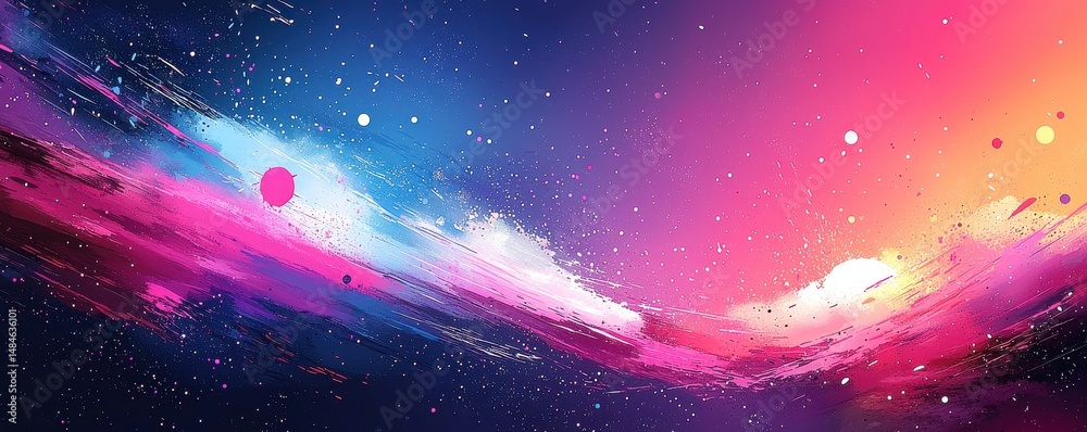 Colorful gradient abstract illustration with flowing shapes and small bubbles
