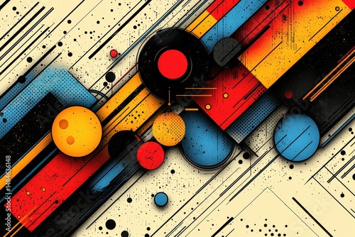 Abstract digital artwork with vibrant red, yellow, and black geometric patterns