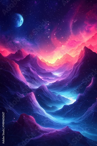 A vibrant celestial scene with glowing nebulae and scattered starry skies