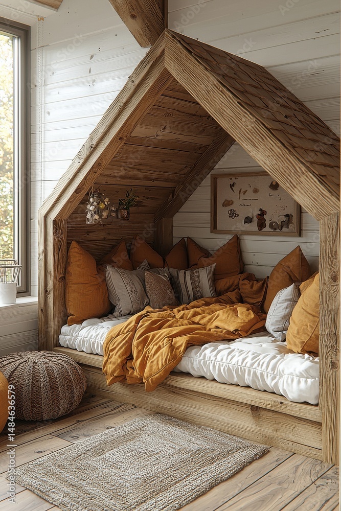Cozy Loft with Rustic Wooden Decor and Warm Natural Lighting